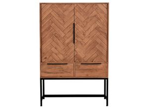 3662275137590 - - Sideboard mit Fischgrätenmuster aus Massivholz und schwarzem Metall 2 Türen 2 Schubladen stick - Natur