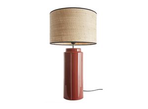 3662275137767 - - Tischleuchte aus emaillierter Keramik in Terracotta mit Lampenschirm aus naturfarbenem Bast H64 cm majes - Terra Cotta