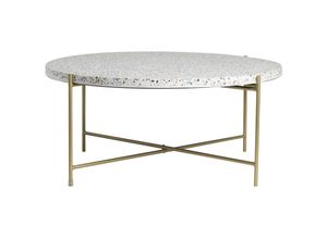 3662275138054 - Runder Couchtisch aus Terrazzo und goldfarbenes Metall D81 cm MEZZO - Creme