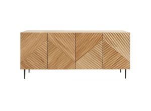 3662275138207 - Design-Sideboard aus hellem massiver Eiche mit Gravur und schwarzem Metall 4 Türen B180 cm archipel - Eiche hell