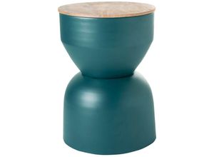 3662275138245 - - Runder Design-Beistelltisch mit Ablage aus entenblauem Metall und massivem Mangoholz D30 cm yoyo - Entenblau