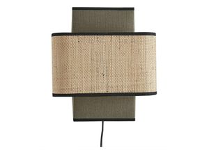 3662275138351 - - Wandleuchte aus khakifarbenem Leinen und naturfarbenem Bast H28 cm tera - Khaki