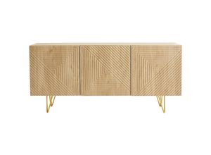 3662275138559 - Design-Sideboard aus hellem Eichenholz-Finish und goldfarbenem Metall mit 3 Türen B160 cm OZEN - Eiche hell