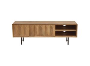 3662275139310 - TV-Möbel aus hellem massivem Mangoholz mit Relief und schwarzem Metall B120 cm agra