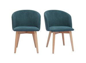 3662275139372 - Skandinavische Stühle aus entenblauem Stoff mit Samteffekt und hellem Massivholz (2er-Set) VANITY - Entenblau