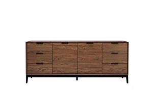 3662275139600 - Sideboard im Vintage-Stil aus dunklem Walnussfurnier und schwarzem Metall mit Stauraum B180 cm sarto - Nussbaum