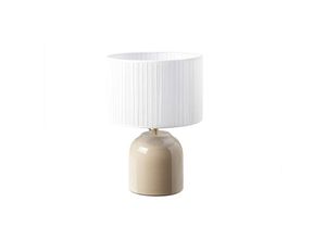 3662275140255 - - Taupefarbene Tischlampe aus glänzender Keramik und Lampenschirm aus weißem Plissee-Stoff H35 cm piega - Taupe