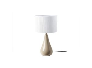 3662275140262 - - Taupefarbene Tischlampe aus glänzender Keramik und Lampenschirm aus weißem Plissee-Stoff H49 cm troia - Taupe