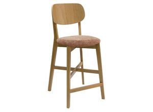 3662275140477 - Barhocker aus hellem Eichenholz und Stoff mit Samteffekt Terracotta H65 cm lucia - Holz hell   Weiß