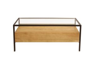 3662275140927 - Rechteckiger Couchtisch mit Stauraum aus massivem Mangoholz Glas und schwarzem Metall B100 cm sita - Eiche hell