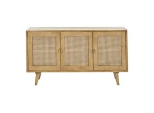 3662275141252 - Sideboard aus Mangoholz und Rattangeflecht 3 Türen B145 cm laka - Eiche hell