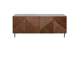 3662275141375 - - Design-Sideboard aus dunkler massiver Eiche mit Gravur und schwarzem Metall 4 Türen B180 cm archipel - Nussbaum