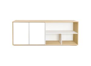 3662275141405 - Skandinavisches niedriges Sideboard in Weiß und hellem Holz aus massiver Eiche B190 cm ezia - Weiß