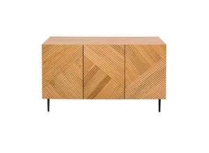 3662275141412 - Design-Sideboard aus heller massiver Eiche mit Gravur und schwarzem Metall 3 Türen B135 cm archipel