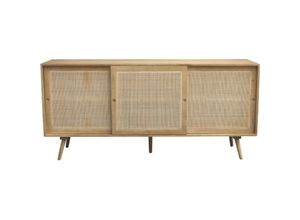 3662275141733 - - Sideboard aus massivem Mangoholz und Rattangeflecht 3 Schiebetüren B180 cm acange