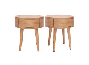 3662275142846 - Runde Nachttische aus hellem Holz mit Schublade D45 cm (2er-Set) judith