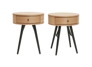 3662275142983 - - Runde Nachttische mit Schublade aus hellem Holz und schwarzem Metall D41 cm (2er-Set) koral 3662275142983 - - Runde Nachttische mit Schublade aus hellem Holz und schwarzem Metall D41 cm (2er-Set) koral
