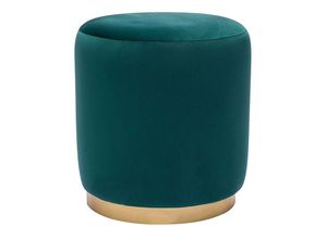 3662275143256 - Runder Samt-Pouf in petrolblau und goldfarbenem Metall D40 cm AMAYA