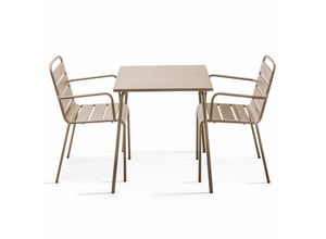 3663095031273 - Bistrogartentisch und 2 Sessel aus pulverbeschichtetem Stahl Taupe - Taupe