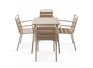 3663095031297 - Bistrogartentisch und 4 Sessel aus pulverbeschichtetem Stahl Taupe - Taupe