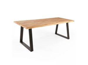 3663095040855 - Oviala - Holztisch mit unebenen Kanten und trapezförmigem Gestell Schwarz - 200 x 95 x 75 cm