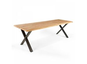 3663095040909 - Oviala - Holztisch mit unebenen Kanten und X-förmigem Gestell Schwarz - 240 x 95 x 75 cm