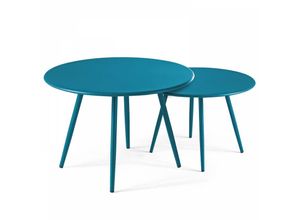 3663095043214 - Oviala - 2er-Set runder Couchtisch aus Stahl Blau - Pazifisch blau