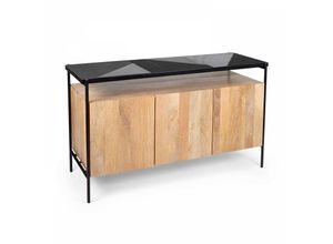 3663095111425 - Oviala - Buffetschrank mit 3 Türen aus Marmor und Mangoholz 138 cm schwarz