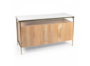 3663095111562 - Oviala - Buffetschrank mit 3 Türen aus Marmor und Mangoholz 138 cm weiß