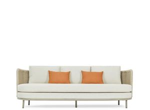 3663935040670 - NV GALLERY Outdoor Sofa FLORENTINO - Outdoor 3-Sitzer Sofa Stoff in Cremeweiß & Metall in Taupe B220 - Weiß   Terracotta   Taupe