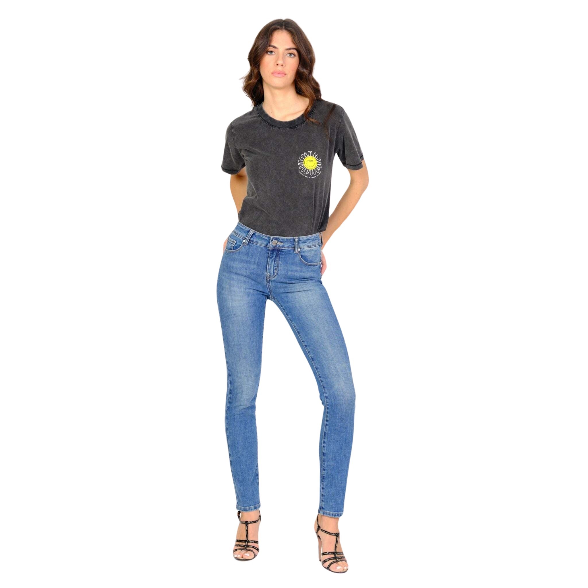 3664185046238 - Schmale blaue Jeans mit mittlerer Leibhöhe aus Stretch-Baumwolle Damen Ena