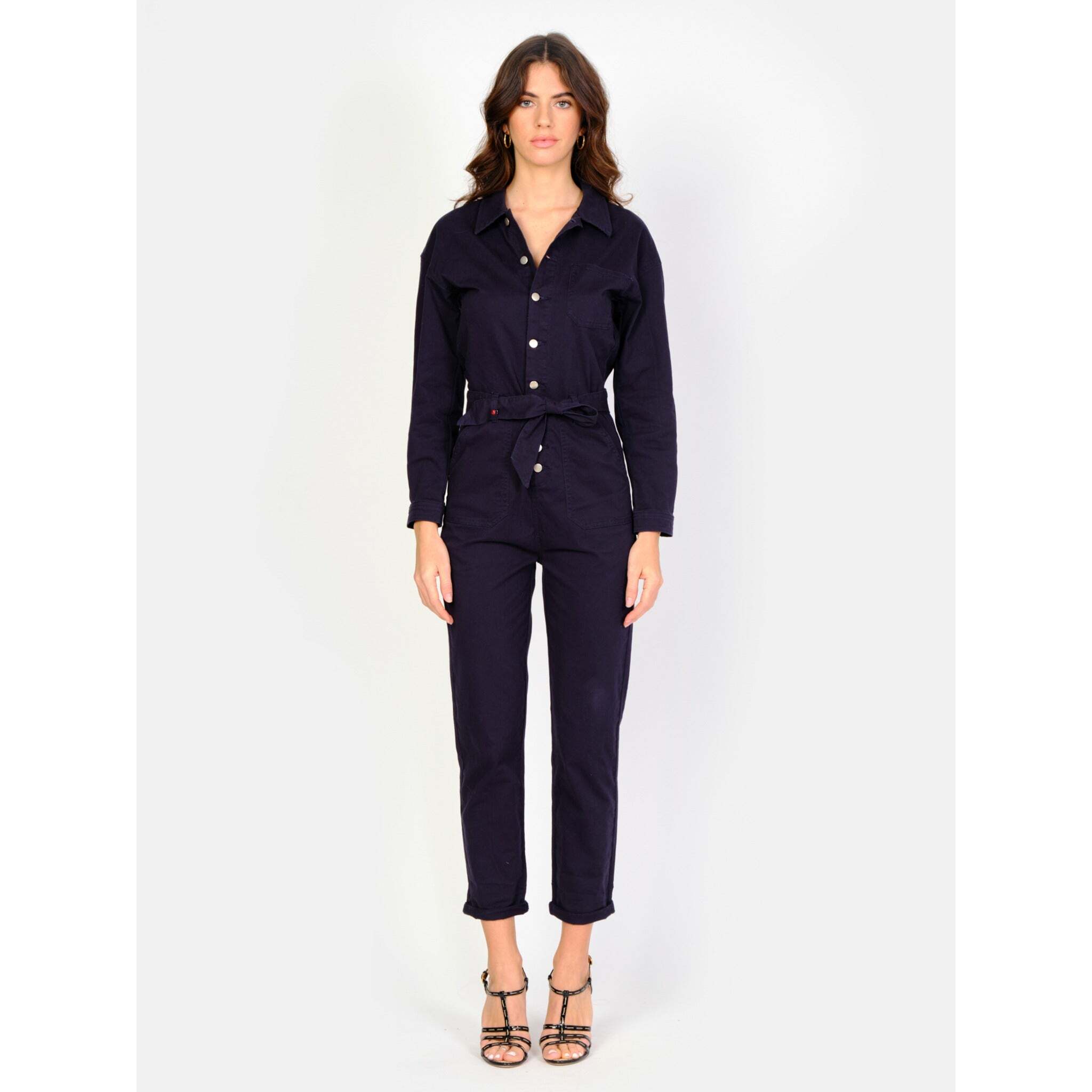 3664185089471 - Marineblauer Jumpsuit mit langen Ärmeln aus Stretchbaumwolle Damen Doria