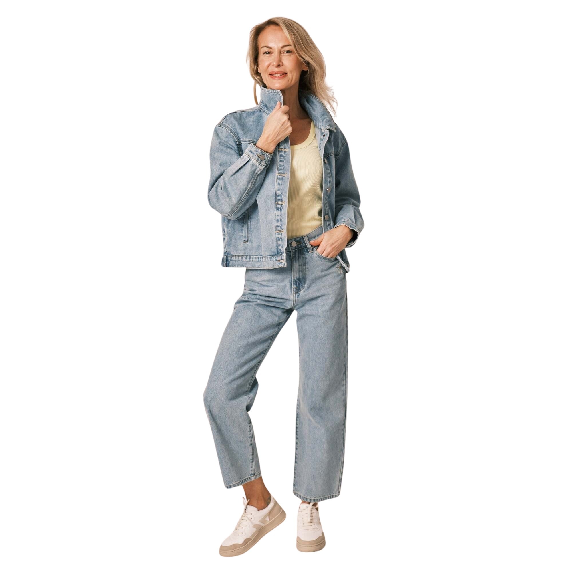 3664185110571 - Blaue Oversize-Jeansjacke mit Ballonärmeln aus Baumwolle Damen Vicky Embro