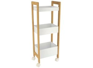 3664323156126 - Desserte bambus auf rollen 3 regale mdf - weiss bambus - Tendance - weiß