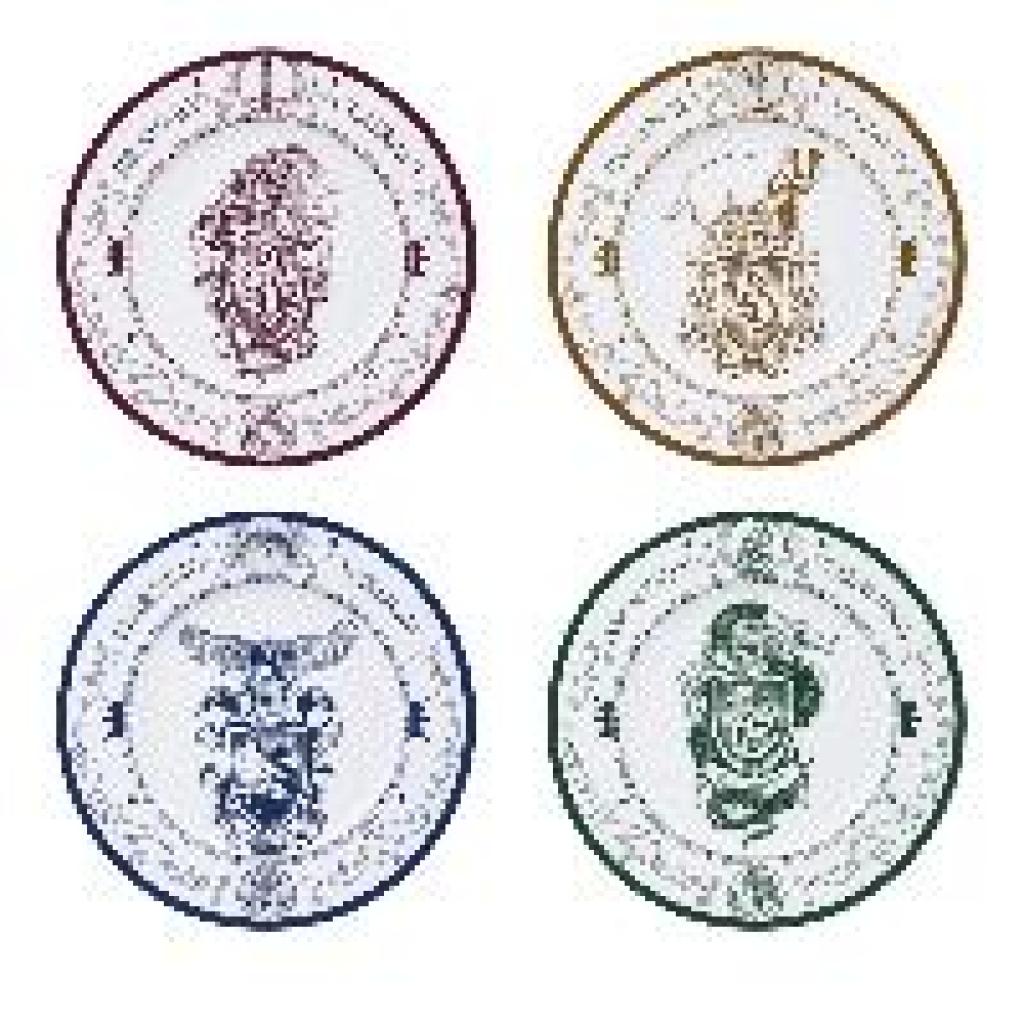 3665361022015 - Abystyle - Harry Potter 4-er Tellerset Hogwarts Houses weiß bedruckt aus Porzellan in Geschenkkarton