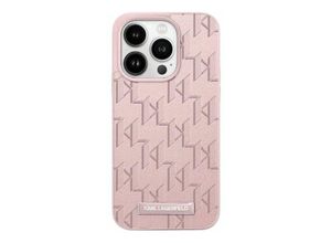 3666339253929 - Karl Lagerfeld Leder-Monogramm-Metall-Logo – iPhone 15 Pro Hülle (Rosa)