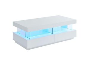 3666471046052 - Vente-unique - Couchtisch mit 2 Schubladen & 2 Ablagen + LEDs - mdf lackiert - Weiß - fabio