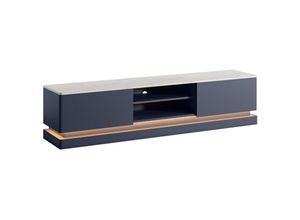 3666471057539 - Pascal Morabito - TV-Möbel mit 2 Schubladen & 2 Ablagefächer + LED-Beleuchtung - mdf - Blau & Marmor-Optik Weiß - devika von