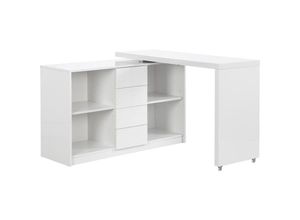 3666471057768 - Vente-unique - Ausziehbarer Schreibtisch mit 360° drehbarer Platte - mdf - Weiß lackiert - pavelo