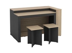 3666471063752 - Vente-unique - Set zentrale Kücheninsel + 2 Hocker - Schwarz & Holzfarben hell - nusice