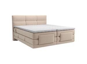 3666471077759 - Vente-unique - Boxspringbett mit gestepptem Kopfteil + elektrischem Untergestell mit Relaxfunktion + Matratze + Topper - 2 x 90 x 200 cm - Stoff