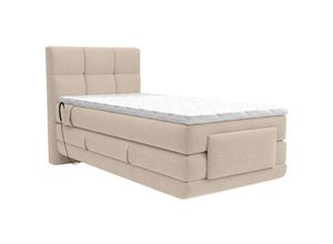 3666471083514 - Vente-unique - Boxspringbett mit gestepptem Kopfteil + elektrischem Untergestell mit Relaxfunktion + Matratze + Topper - 100 x 200 cm - Stoff - Beige