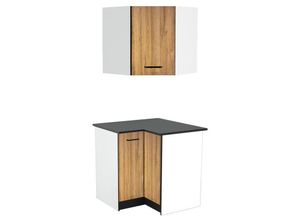 3666471098587 - Vente-unique - Kücheneckschränke - 1 Unterschrank & 1 Oberschrank - 2 Türen - Holzfarben & Schwarz - trattoria