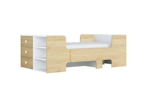 3666471115703 - Bett mitwachsend mit Stauraum - 90 x 140 170 200 cm - Holzfarben & Weiß - garolio