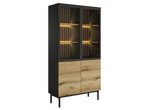 3666471116571 - Vente-unique - Vitrinenschrank mit 4 Türen - Mit LED-Beleuchtung - Holzfarben & Schwarz - labenia