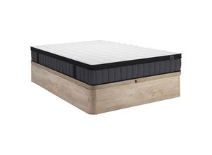 3666471136463 - Set aus Bettgestell mit Bettkasten + Matratze - 140 x 190 cm - 7-Zonen-Taschenfederkern & Memory Schaum - Stärke 25 cm - Holzfarben hell - tolca von