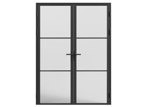 3666471141856 - Vente-unique - Tür-Set - zwei Flügel - wendbar - Aluminium & Glas mattiert - 2 x 204 x 93 cm - Schwarz - maseru