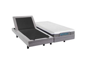 3666471148930 - Dekoratives Bett mit elektrischer Relaxfunktion + Memory-Schaum-Matratze - 2 x 80 x 200 cm - Stoff - Grau - menasina von dreamea