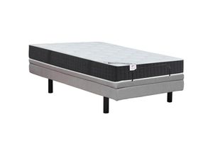 3666471148978 - Vente-unique - Dekoratives Bett mit elektrischer Relaxfunktion + Taschenfederkern- & Memory-Schaum-Matratze - 80 x 200 cm - Stoff - Grau - rizali von