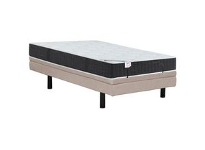 3666471148992 - Vente-unique - Dekoratives Bett mit elektrischer Relaxfunktion + Taschenfederkern- & Memory-Schaum-Matratze - 80 x 200 cm - Stoff - Beige - rizali